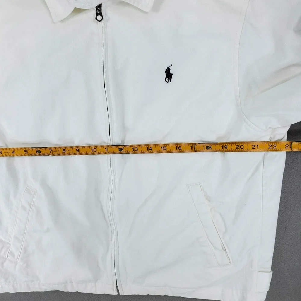 Polo Ralph Lauren Harrington Jacket Mens L White Cotton Full Zip Pony Vintage
